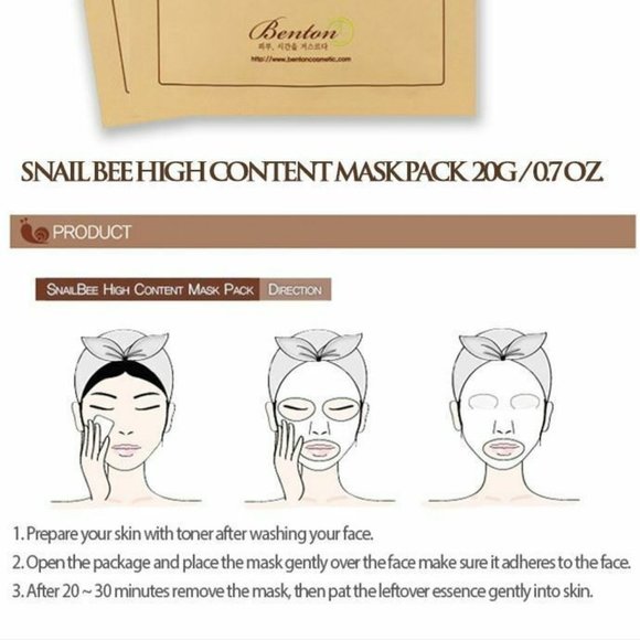 2 X FACIAL SHEET MASK BENTON Snail Bee High Content Mask Packs - Picture 6 of 7